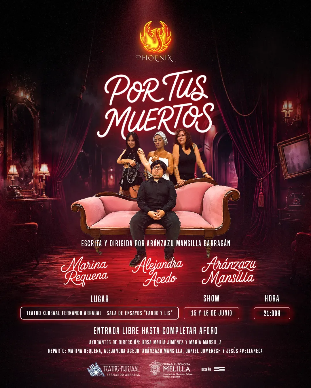 Cartel de Por tus muertos, nueva obra de Phoenix Teatro